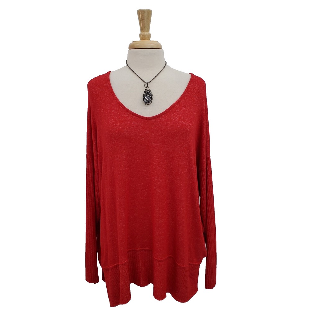 Per se Womens Long Sleeve V-Neck Red Pullover Sweater Plus Size 2X Lightweight